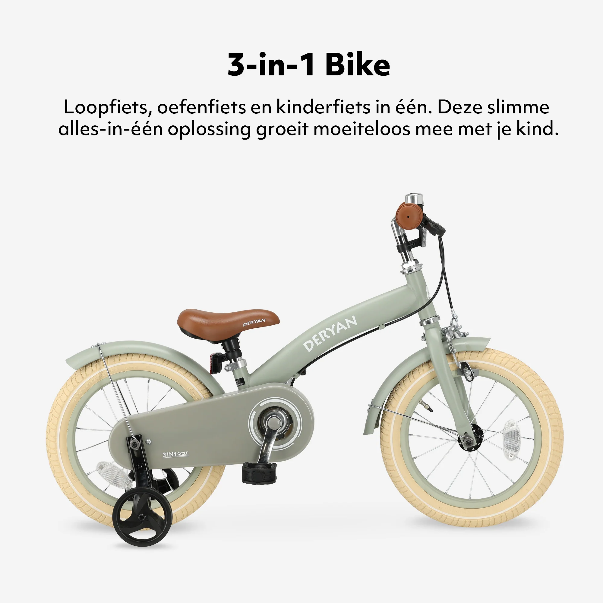 Luxe Kinderfiets 14 inch - 3 in 1 - loopfiets Groen - Image 3