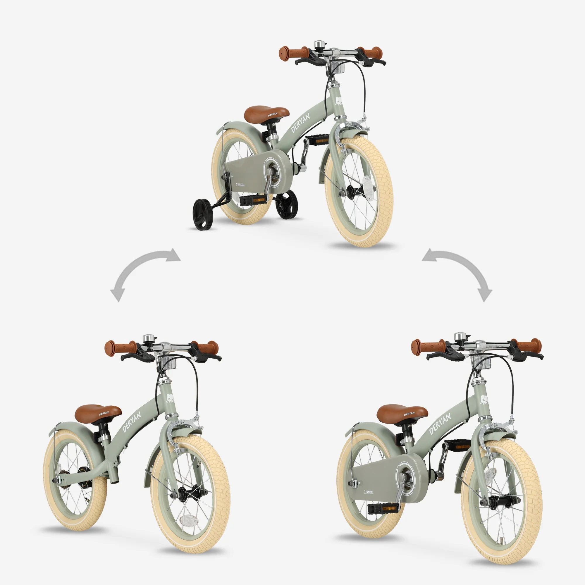 Luxe Kinderfiets 14 inch - 3 in 1 - loopfiets Groen - Image 7