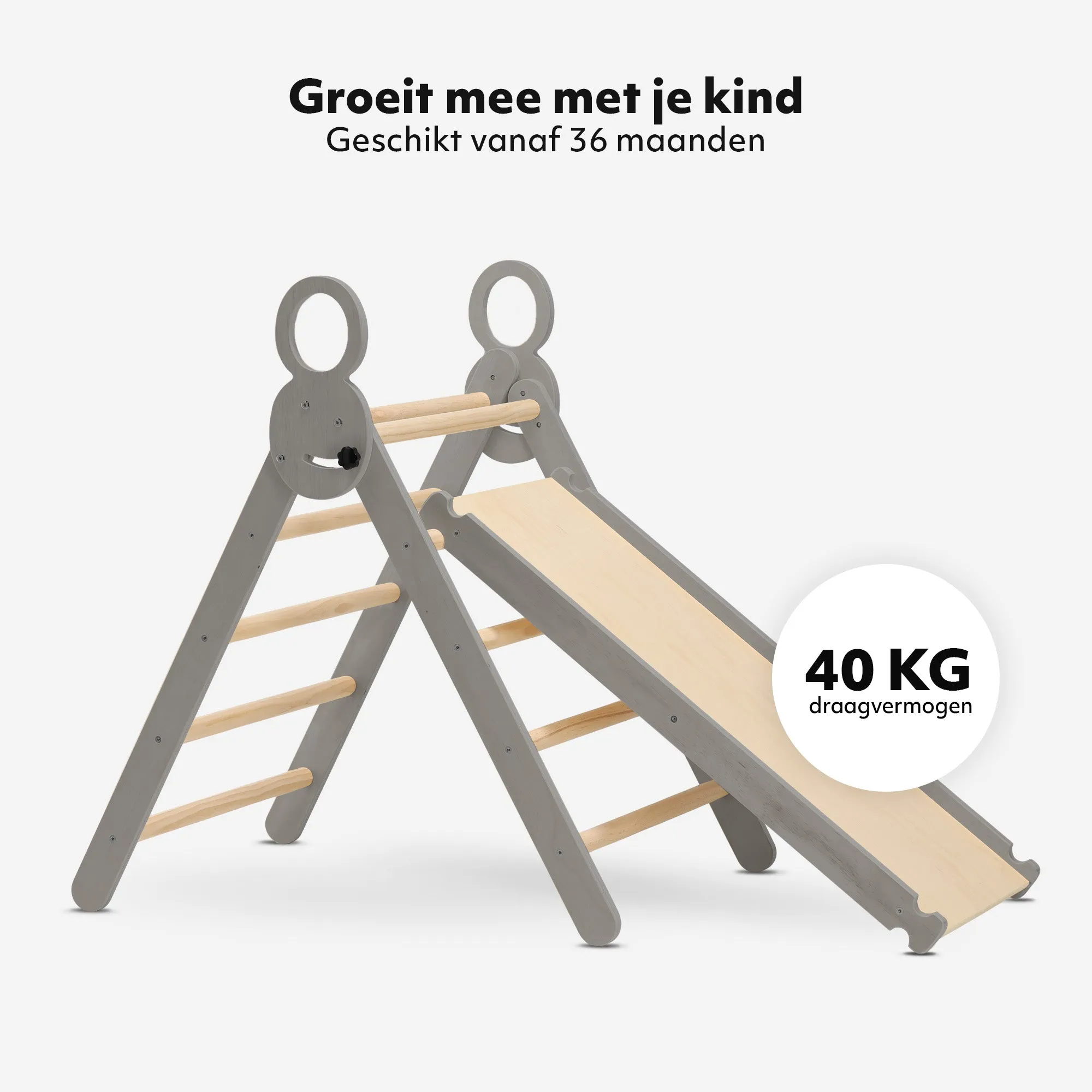 Luxe XXL Klimrek - Opvouwbare Driehoek + Klimboog + Helling met Glijbaan Grijs - Image 3