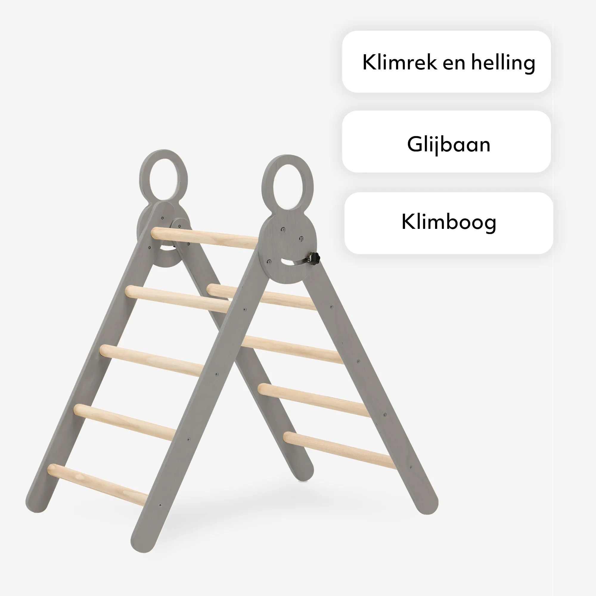 Luxe XXL Klimrek - Opvouwbare Driehoek + Klimboog + Helling met Glijbaan Grijs - Image 6