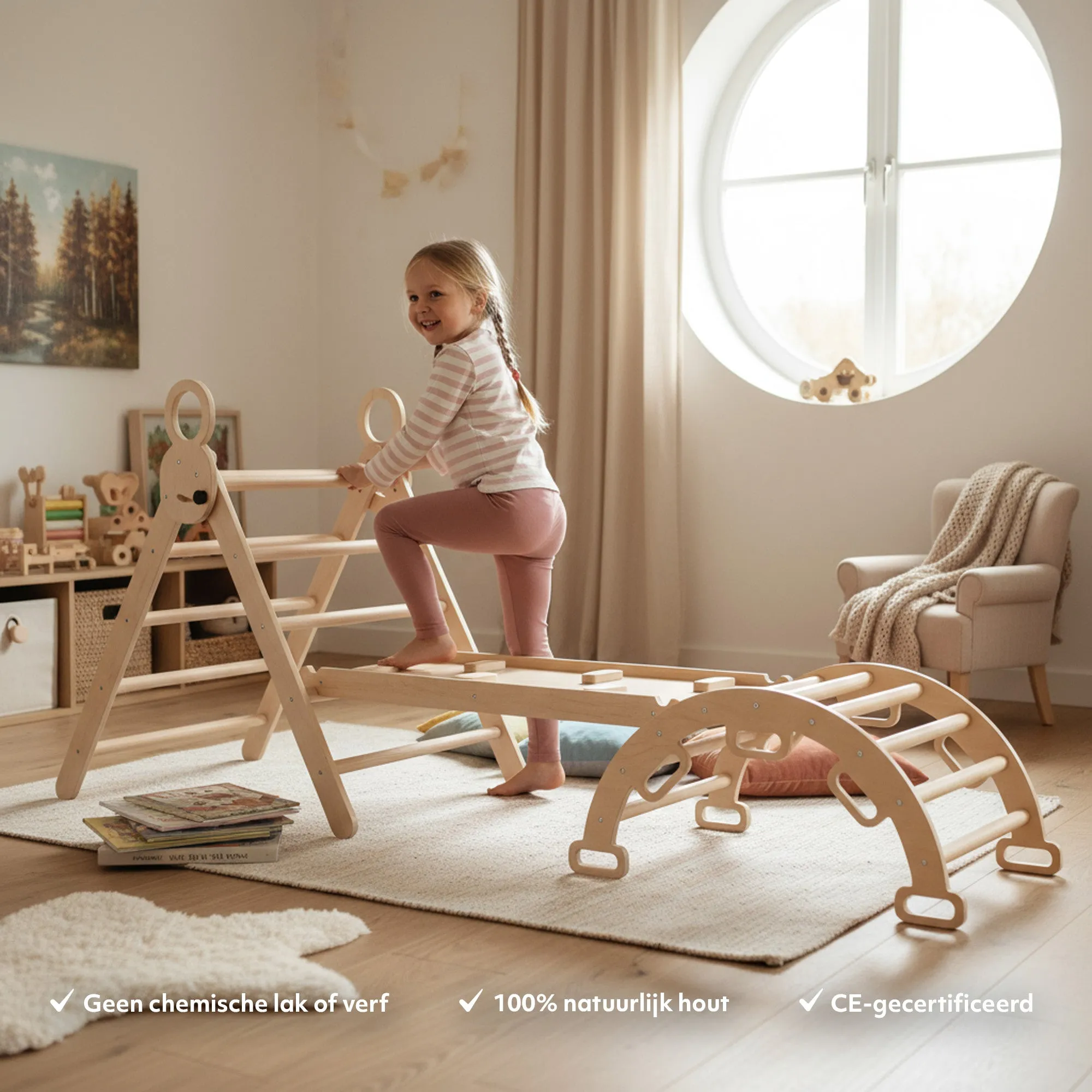 Luxe XXL Klimrek - Opvouwbare Driehoek + Klimboog + Helling met Glijbaan - Inclusief kussen - Image 2
