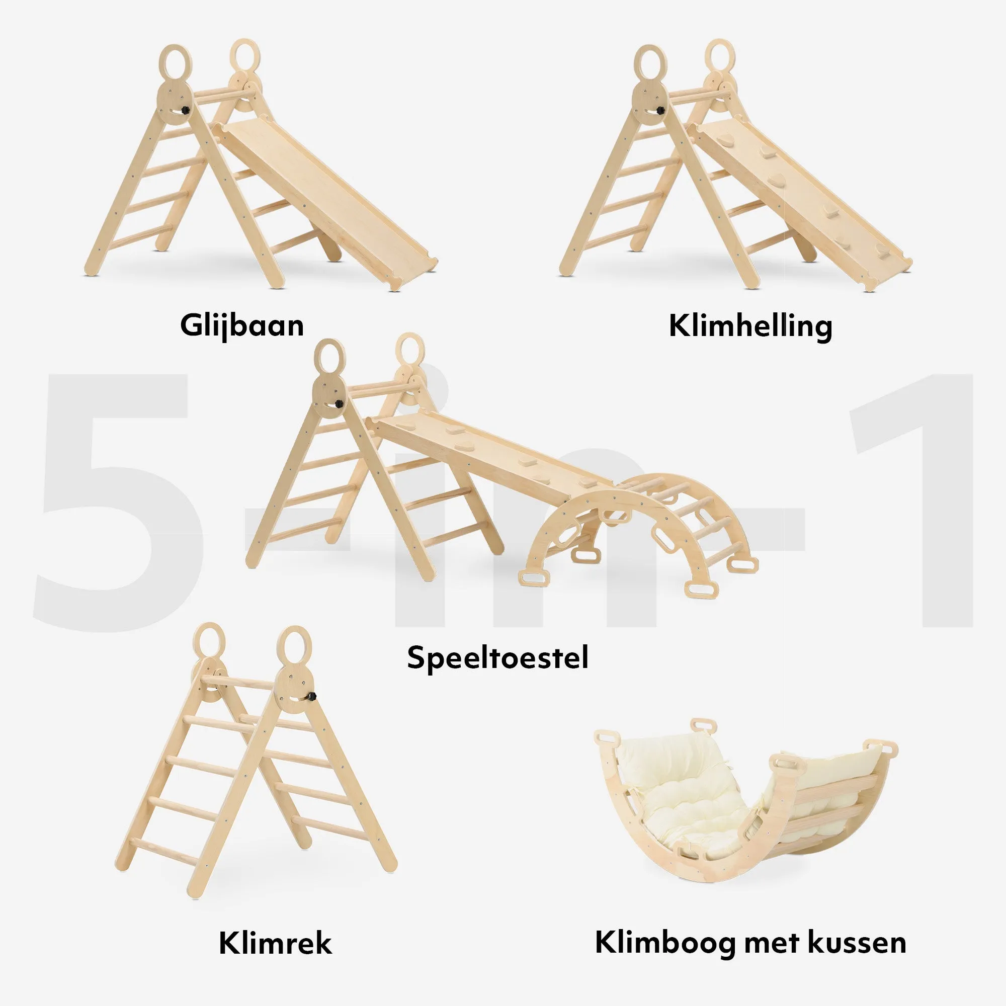 Luxe XXL Klimrek - Opvouwbare Driehoek + Klimboog + Helling met Glijbaan - Inclusief kussen - Image 5