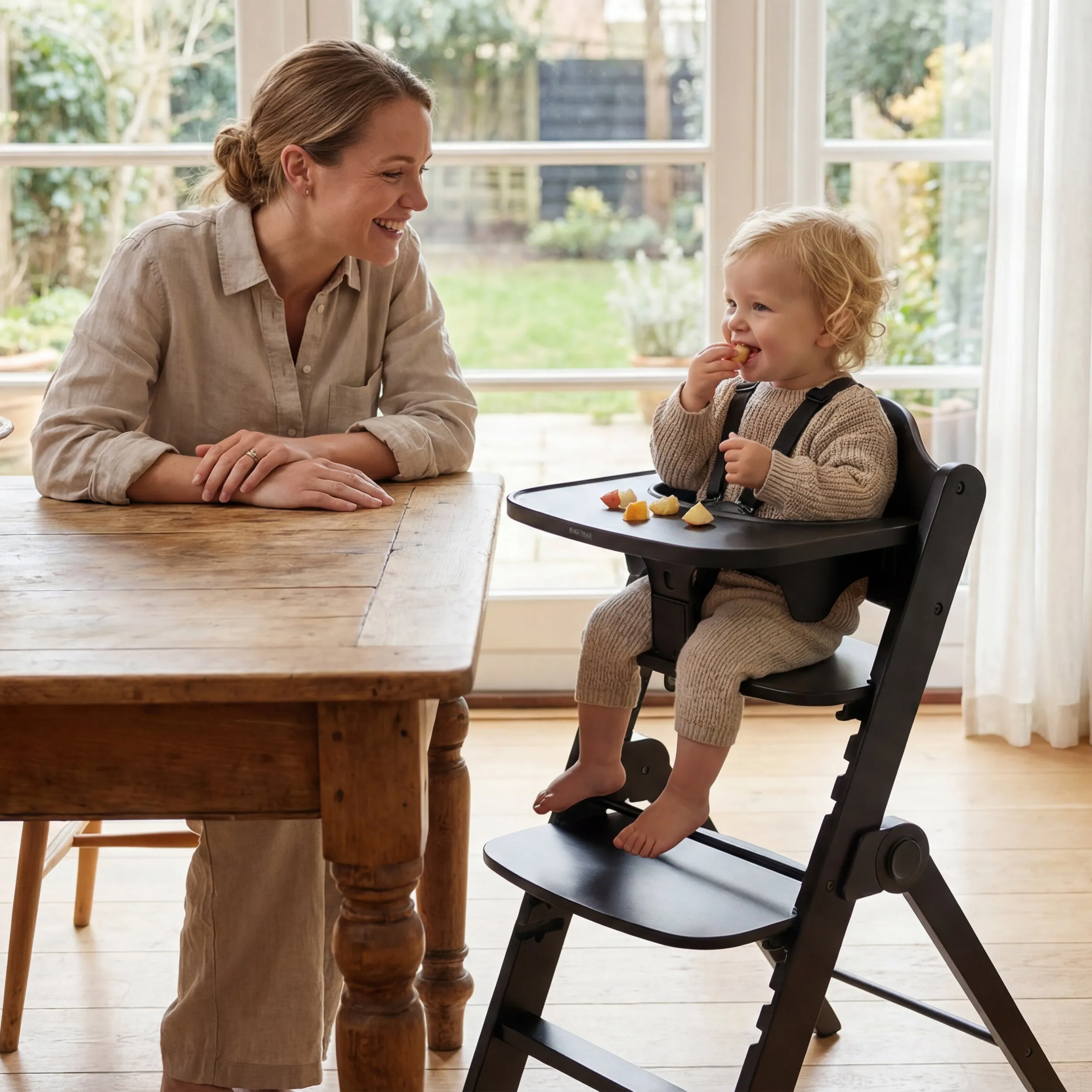 Odin Luxe Houten Meegroeistoel Kinderstoel met Bouncer - Inclusief Eetblad - Verstelbare Kinderstoel - Zwart - Image 4