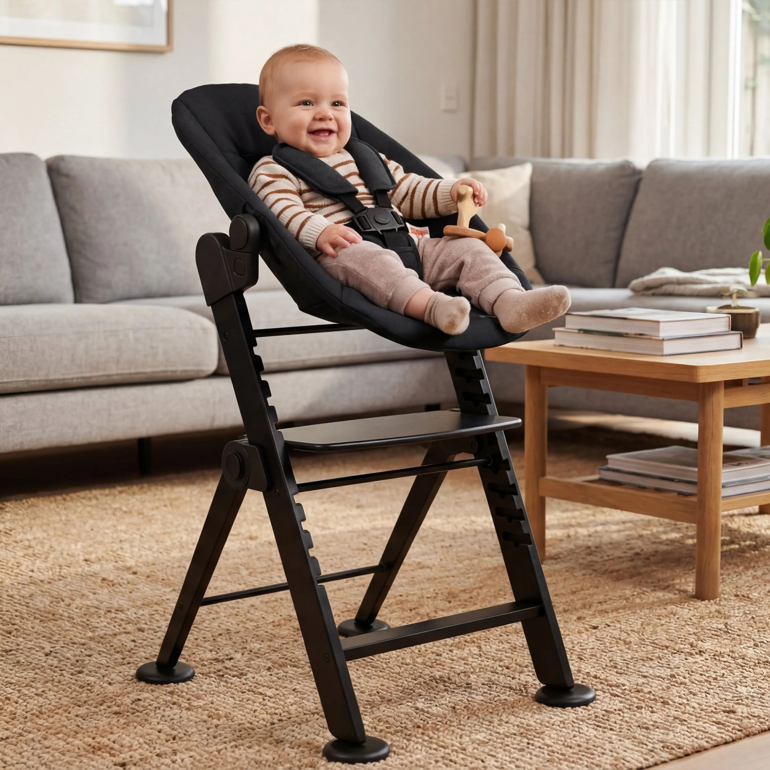 Odin Luxe Houten Meegroeistoel Kinderstoel met Bouncer - Inclusief Eetblad - Verstelbare Kinderstoel - Zwart - Image 7