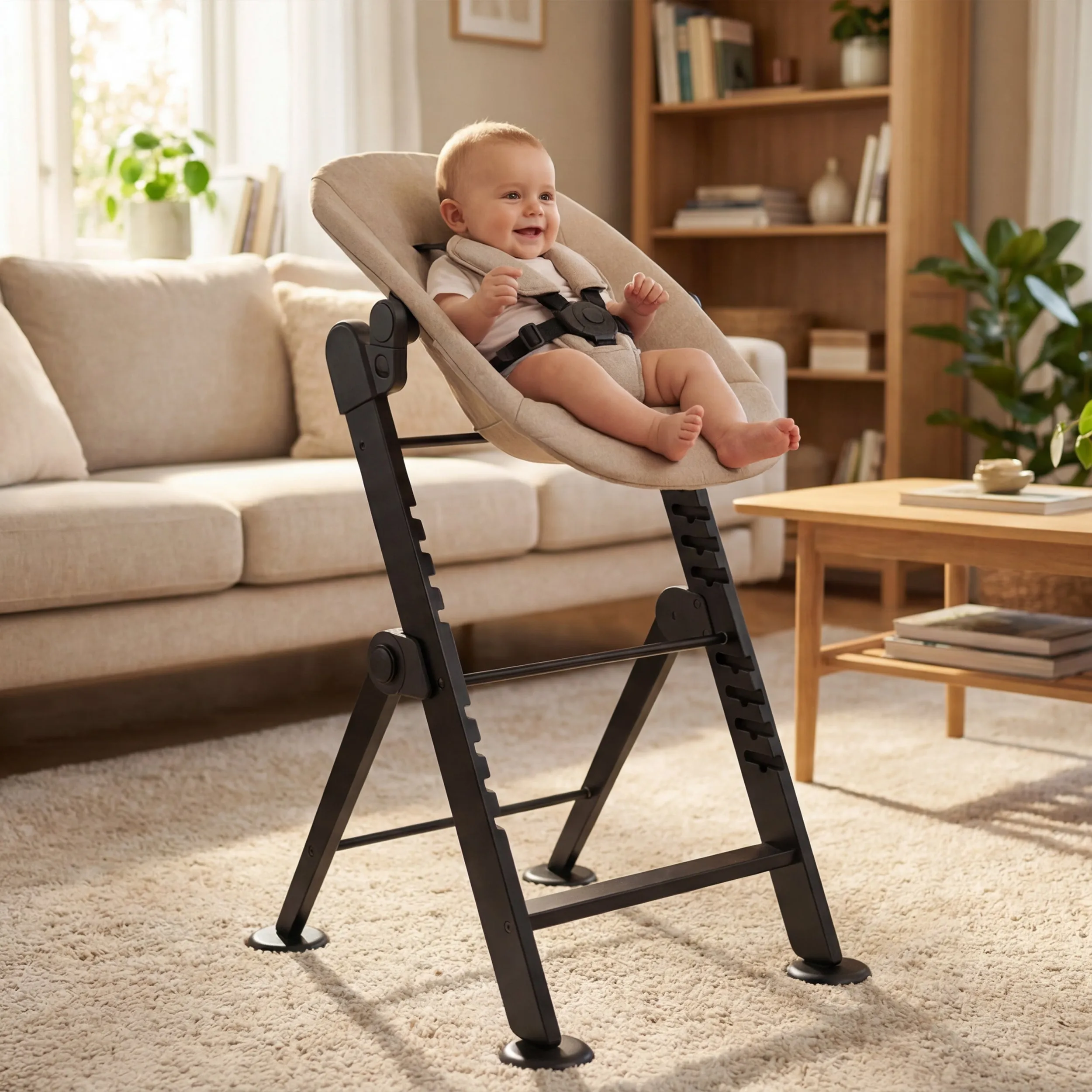 Odin Luxe Houten Meegroeistoel Kinderstoel met Bouncer - Inclusief Eetblad - Verstelbare Kinderstoel - Nougat - Image 7