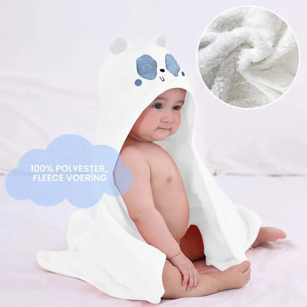 Panda Blauw Multifunctionele Baby Fleece deken met capuchon – Wikkeldeken – Deken 75x100 cm - Image 4