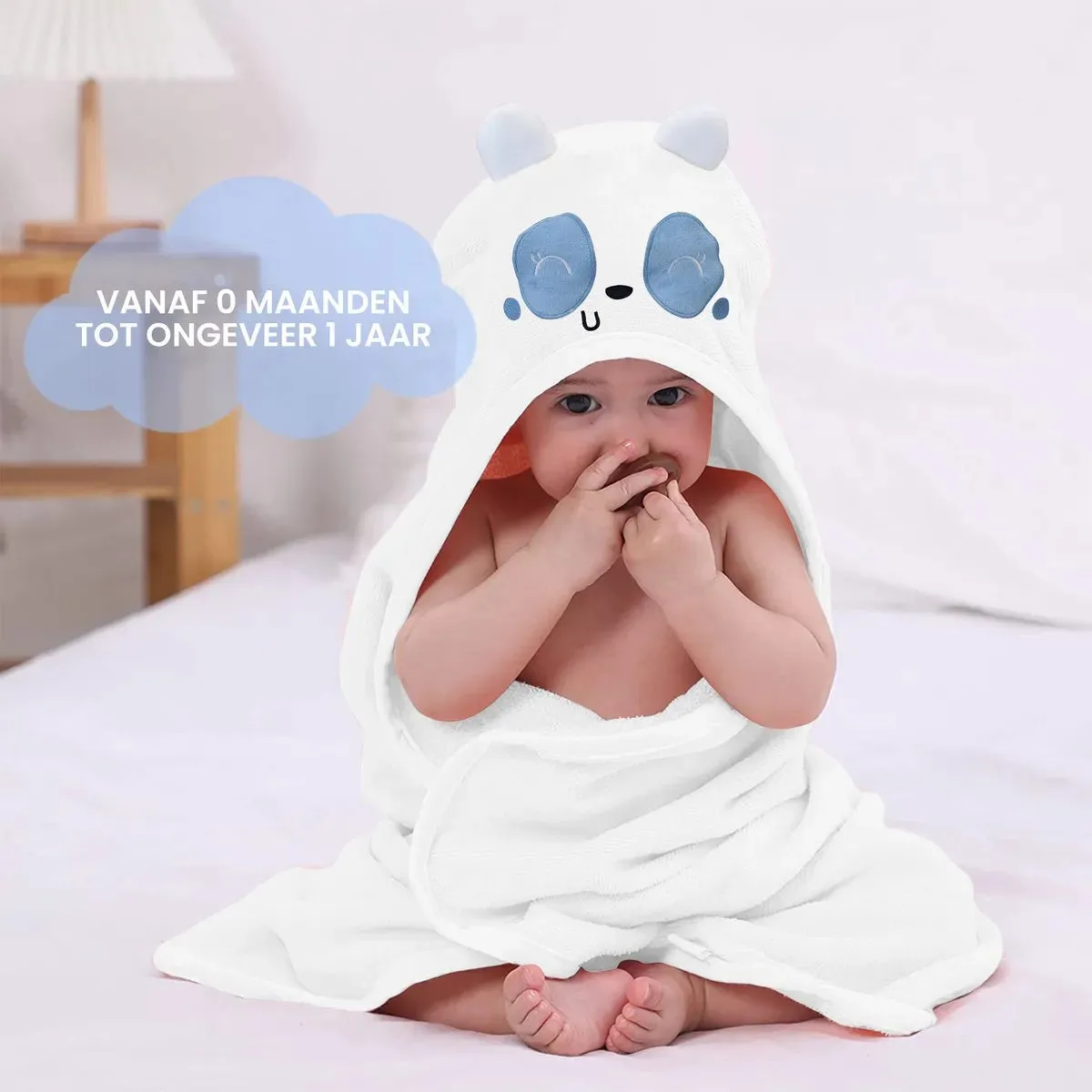 Panda Blauw Multifunctionele Baby Fleece deken met capuchon – Wikkeldeken – Deken 75x100 cm - Image 5