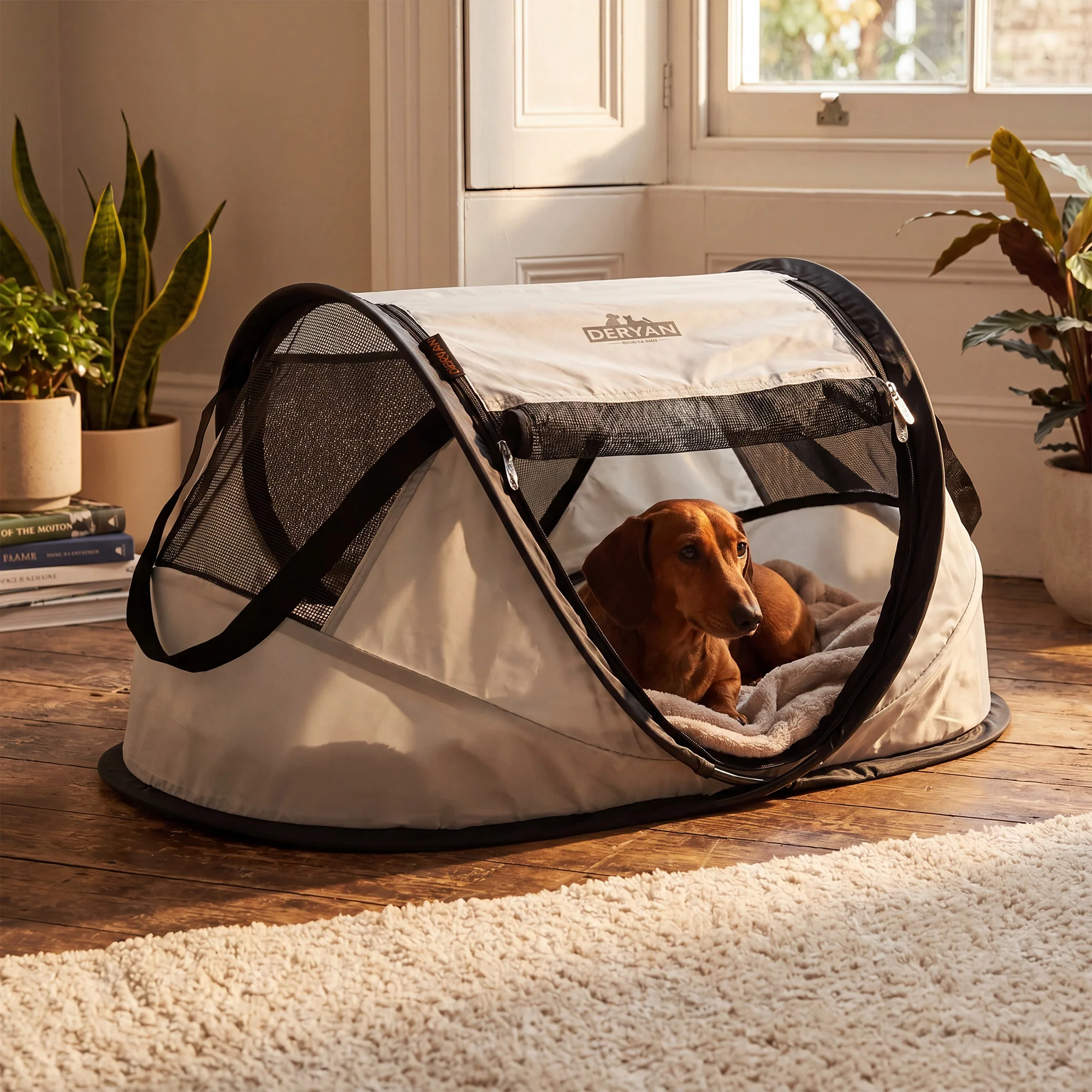 Deryan Dogs & Cats - Luxe Pop-Up Pet Travel-Cot - Hondenren - Pop-up systeem - Opvouwbare bench - Extra dik gaas - Small - Image 2