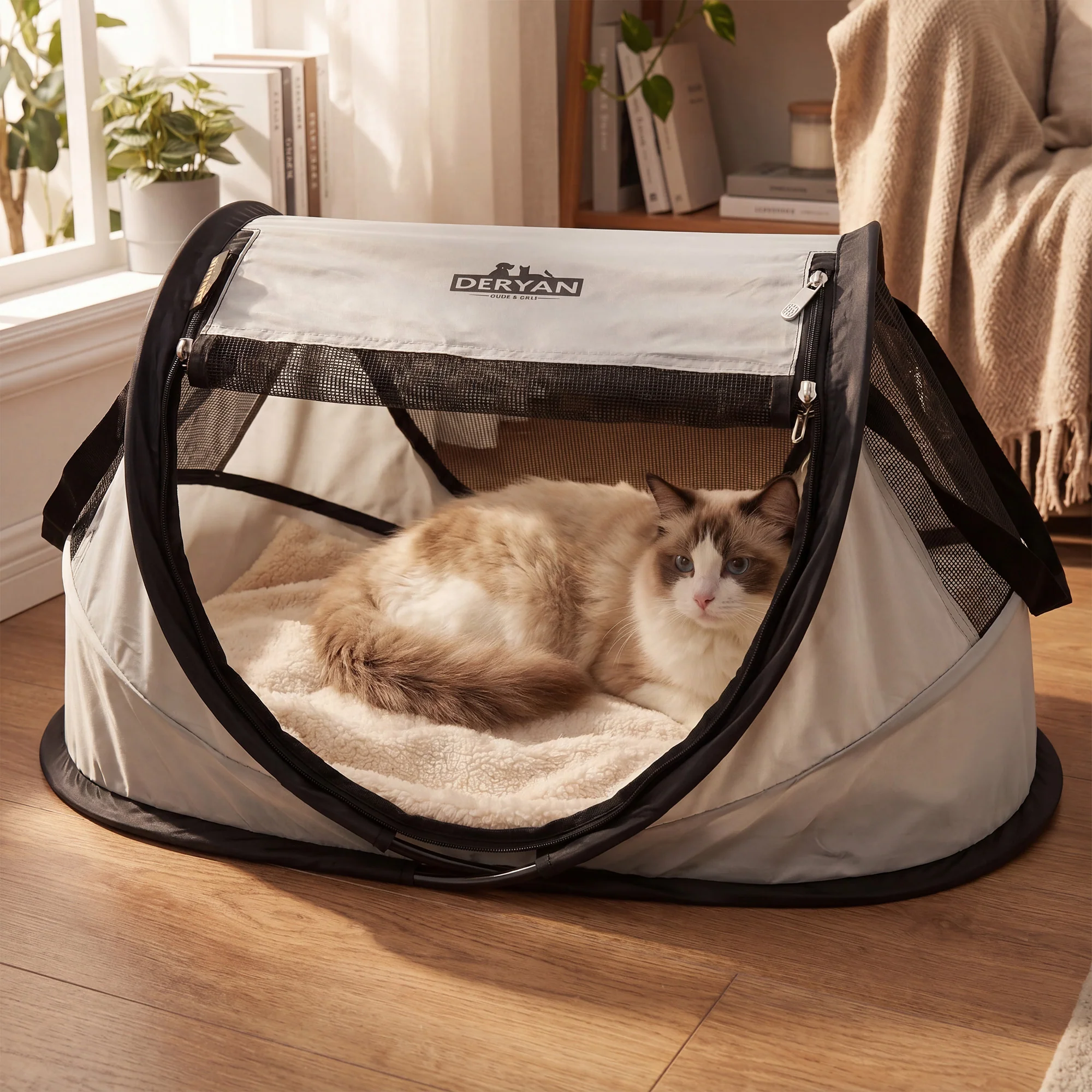 Deryan Dogs & Cats - Luxe Pop-Up Pet Travel-Cot - Hondenren - Pop-up systeem - Opvouwbare bench - Extra dik gaas - Small - Image 5