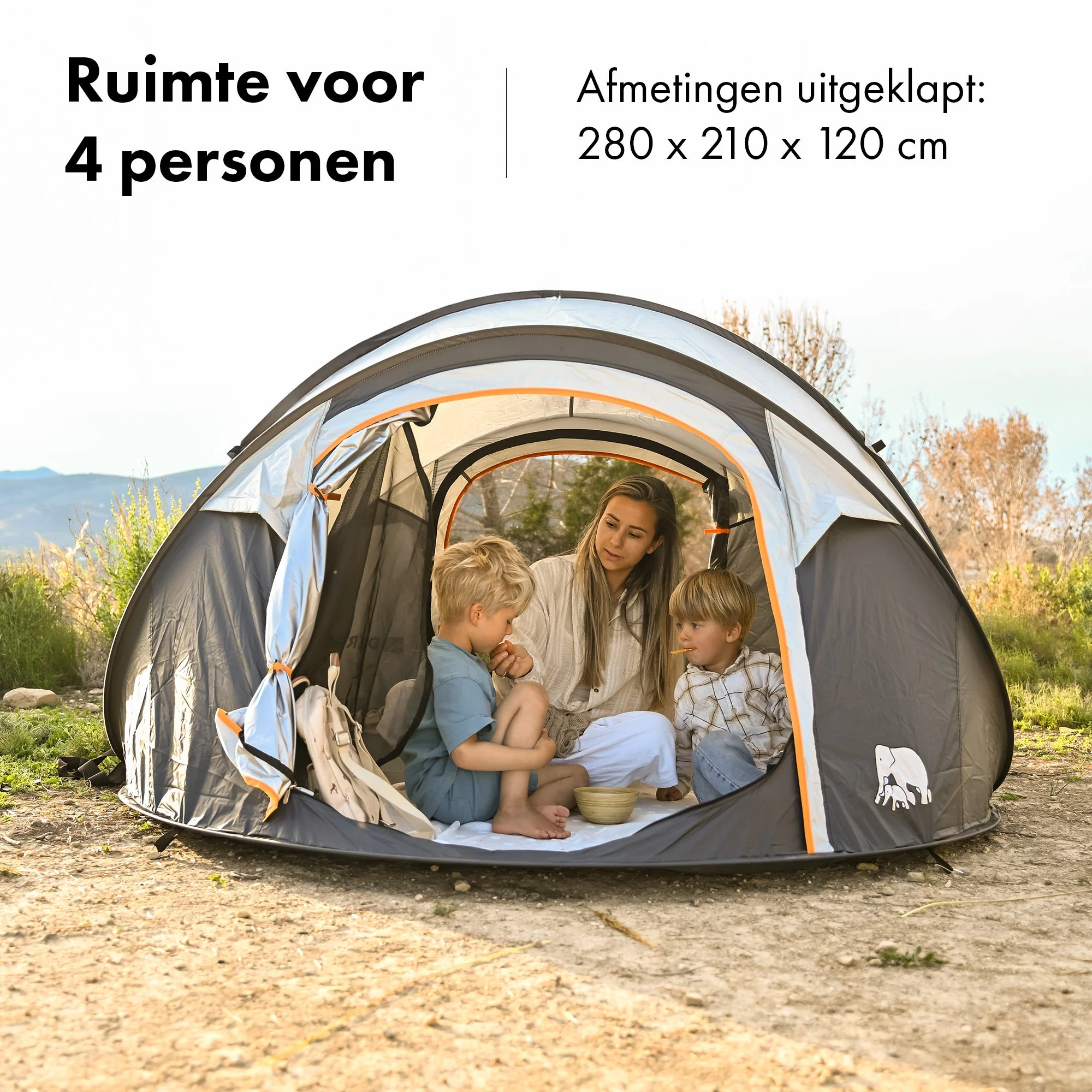 Pop Up Luxe Tent - 2000MM waterkolom - Cream - 4 Persoons - Image 3