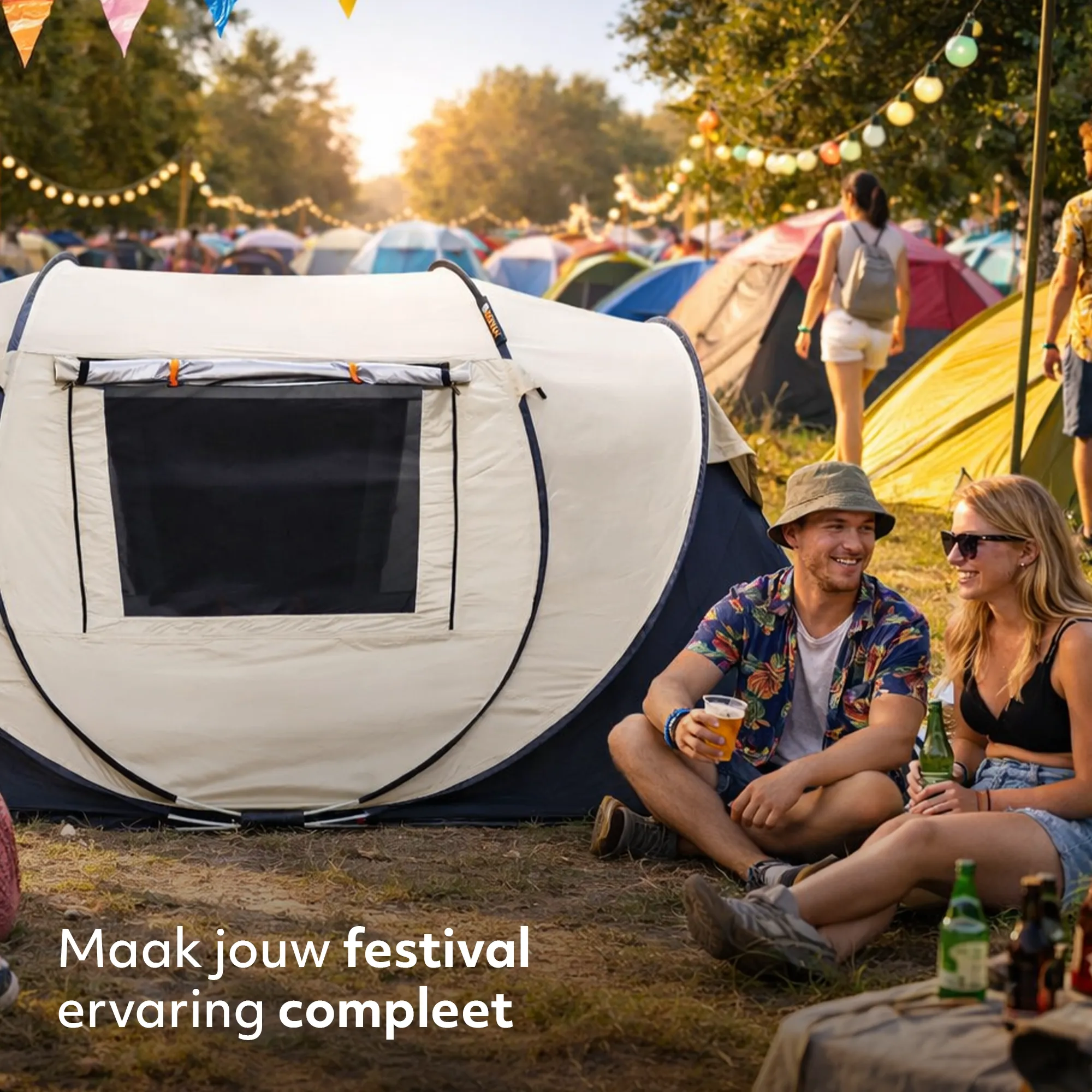 Pop Up Luxe Tent - 5000MM waterkolom - Beige - 4 Persoons - Image 4