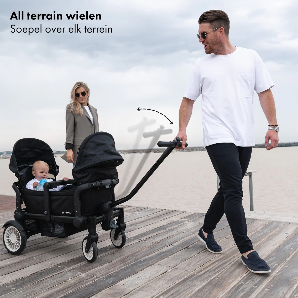 Sandy Luxe Opvouwbare Bolderkar - Beachwagon - Duowagen Black - Image 4