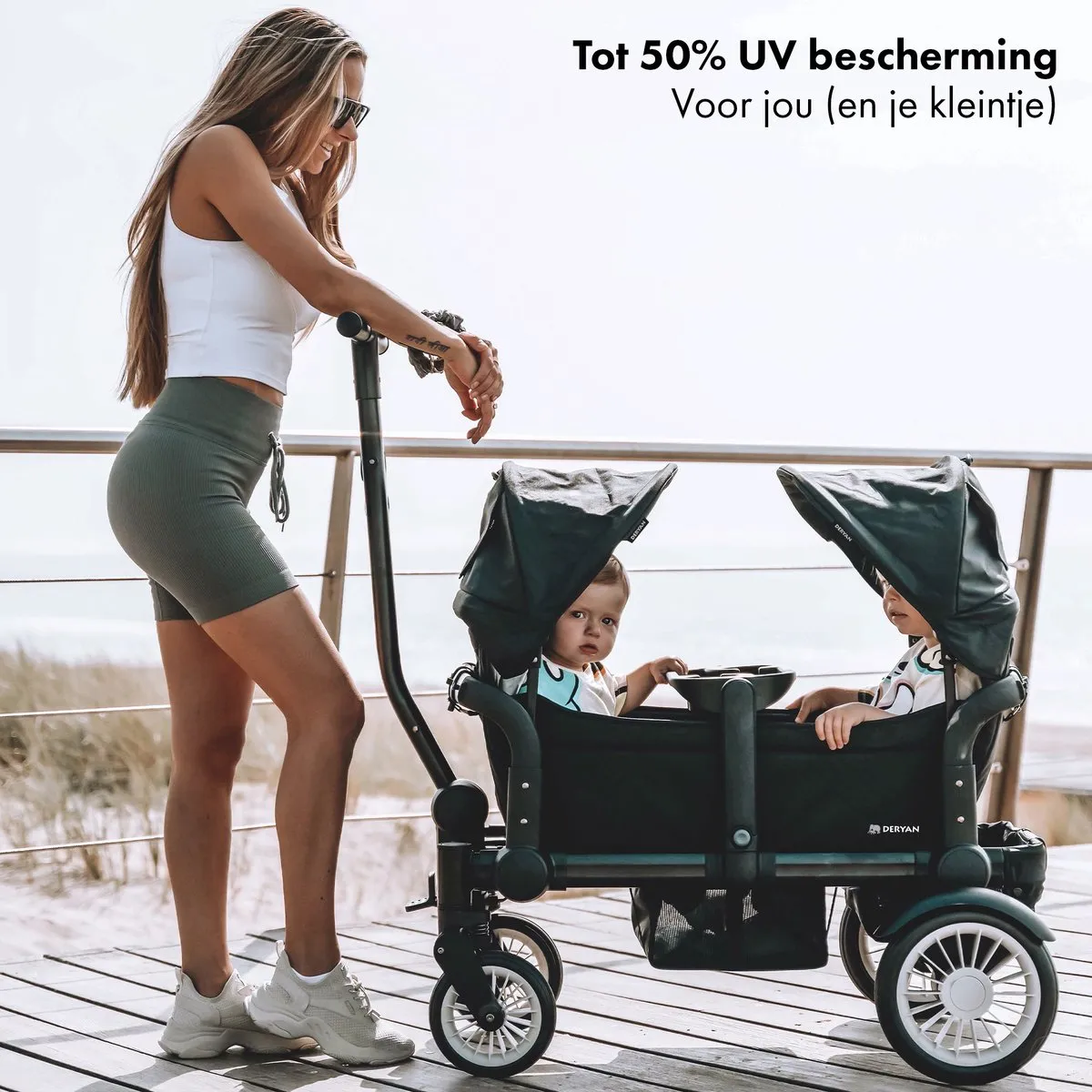 Sandy Luxe Opvouwbare Bolderkar - Beachwagon - Duowagen Black - Image 8